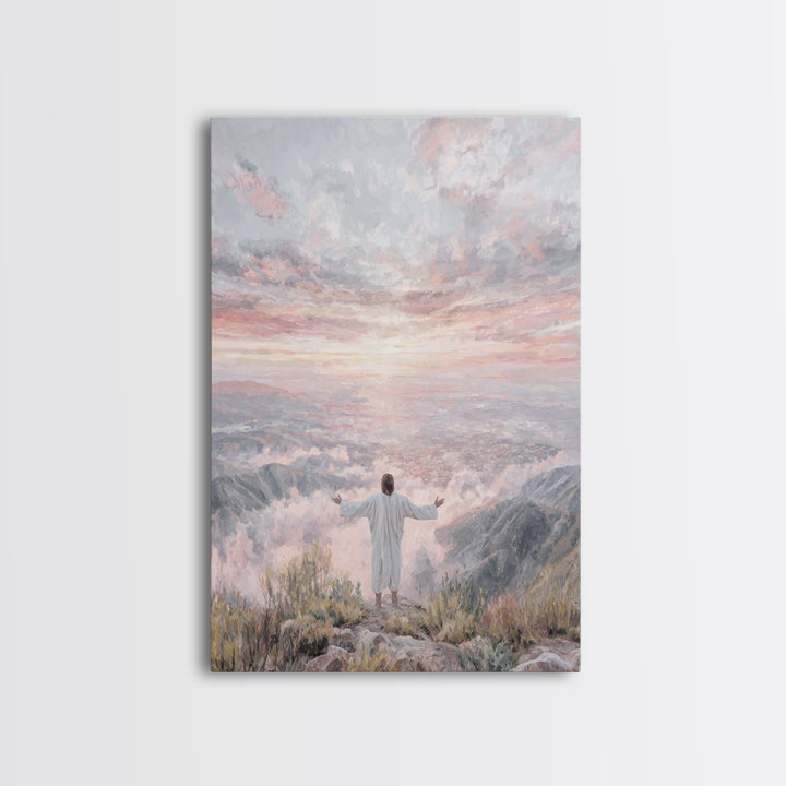 Dawn Summit Prayer – Framed Canvas Print – Christian Art Canvas – Jesus Painting – Christian Christmas Art – Christian Wall Art – Christmas