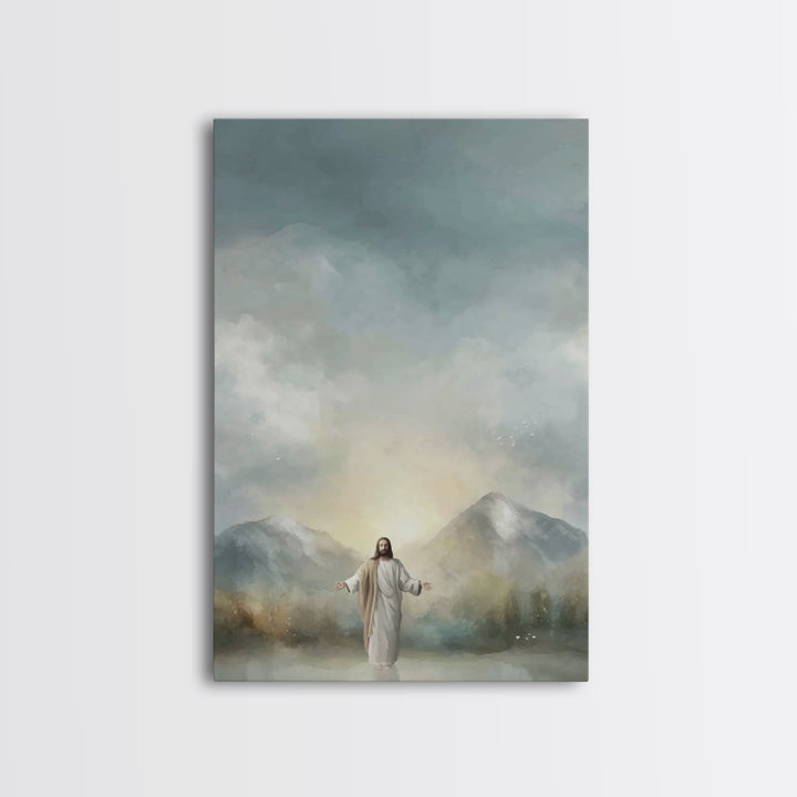 Mountain Light Mercy – Framed Canvas Print – Jesus Painting – Christian Wall Art – Christian Art Print – Christmas Art – Christian Decorati