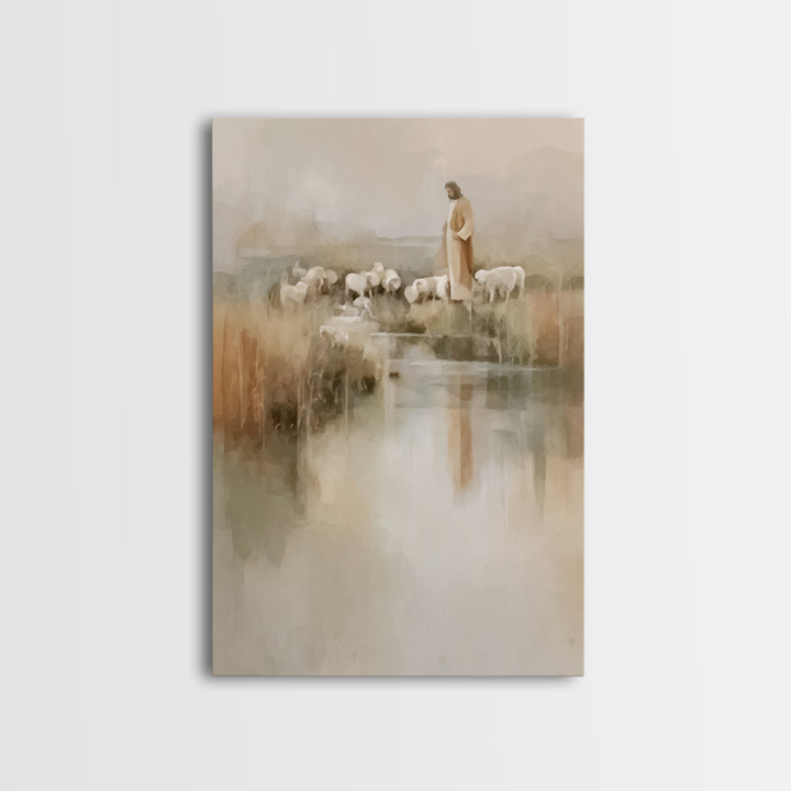 Quiet Shepherd Peace, Framed Canvas Print, Christian Wall Art, Jesus Painting, Christian Art Canvas, Subtle Christian Art, Christian Gift