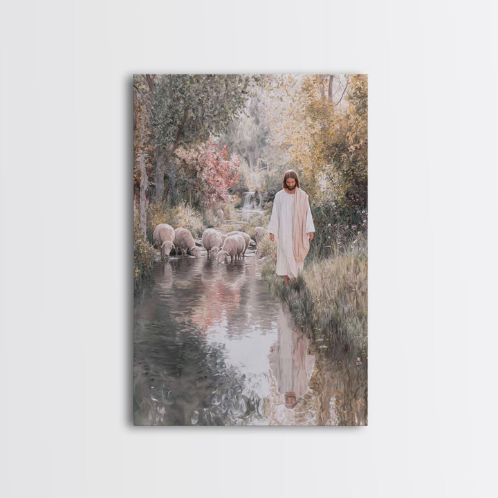 Pastoral Stream Light | Framed Canvas Print | Jesus Wall Art | Christian Art Painting | Subtle Christian Paintings | Christian Decor | Chri