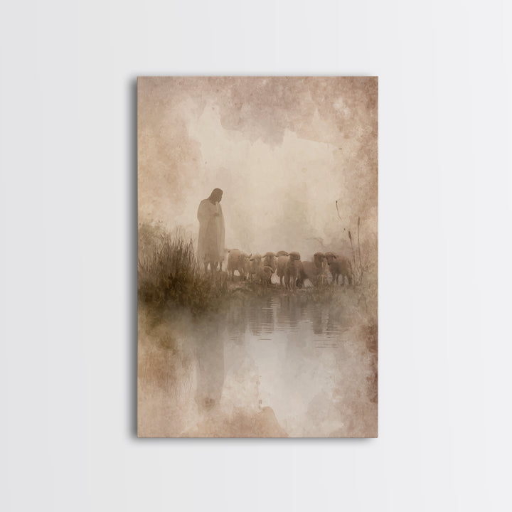 Storm Shepherd Vigil, Framed Canvas Print, Jesus Painting Canvas, Christian Wall Art, Moody Christian Art, Christian Art Print, Christian D