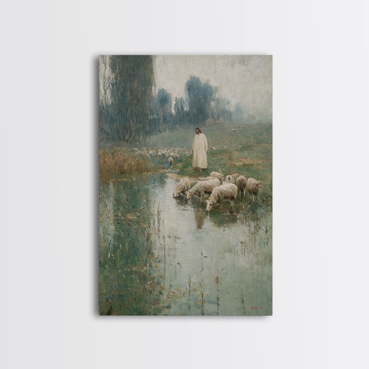 Gentle Meadow Guide – Framed Canvas Print – Subtle Christian Art – Jesus Wall Art – Christian Art Canvas – Christian Gift – Christian Art P