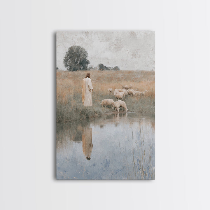 Fieldside Shepherd Hope | Framed Canvas Print | Christian Wall Art | Jesus Art Print | Christian Art Canvas | Modern Christian Art | Christ