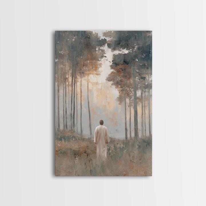 Dawn Path Reverence | Framed Canvas Print | Christian Art Canvas | Christian Wall Art | Jesus Painting | Modern Christian Art