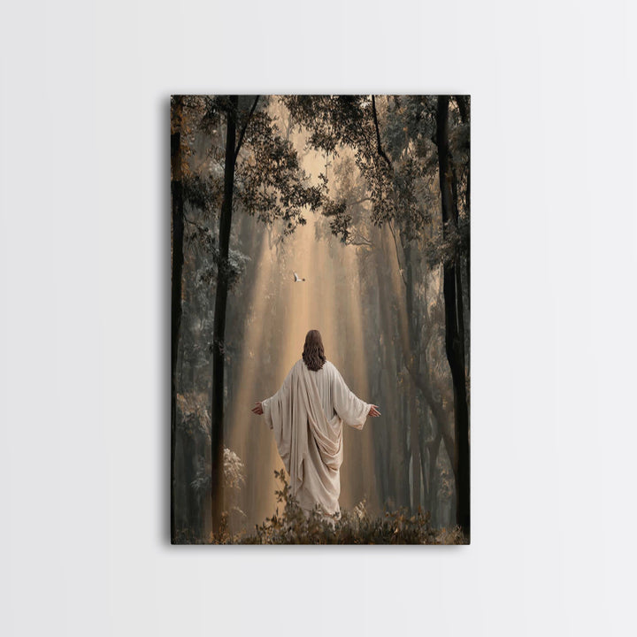 Radiant Forest Grace – Framed Canvas Print – Christian Art Canvas – Christian Wall Art – Jesus Painting – Large Christian Painting