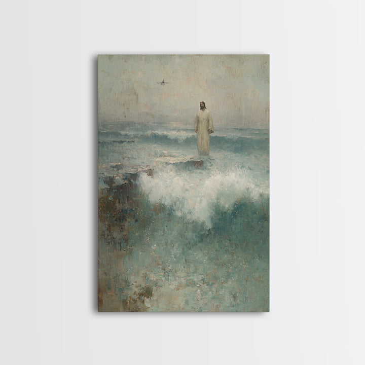 Sea of His Calm, Framed Canvas Print, Jesus Painting, Christian Wall Art, Christian Art Canvas, Vintage Christian Art