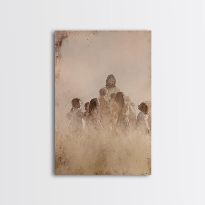 Children of Heaven, Framed Canvas Print, Christian Art Canvas, Christian Wall Art, Jesus Painting, Christian Art Prints