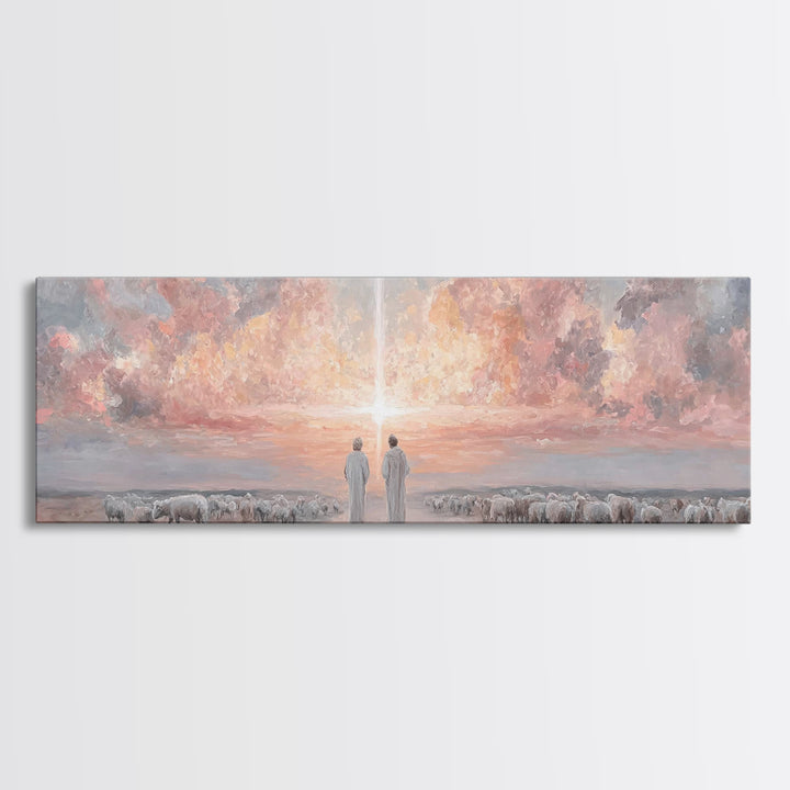 Soft Meadow Grace, Framed Canvas Print, Christian Wall Art, Panoramic Painting, Christian Art Canvas, Jesus Christmas Art, Christian Painti