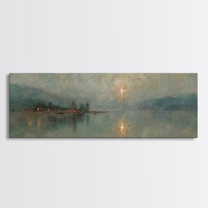 Midnight Bethlehem Light – Framed Canvas Print – Panoramic Art – Christian Wall Art – Christian Art Canvas – Christmas Art – Modern Christi