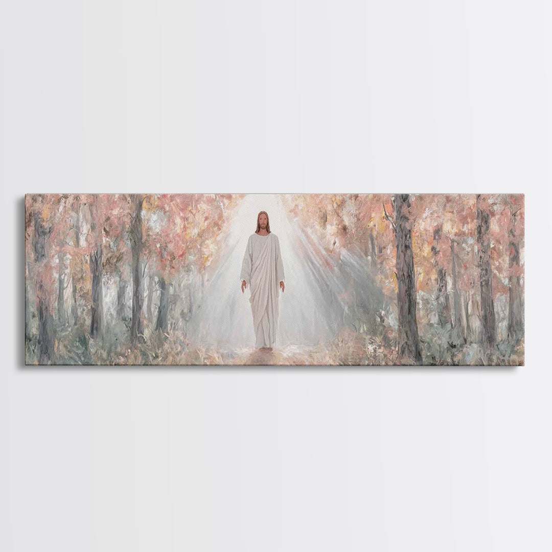 Radiant Savior Path, Framed Canvas Print, Christian Wall Art, Jesus Painting, Panoramic Art, Christmas Wall Art