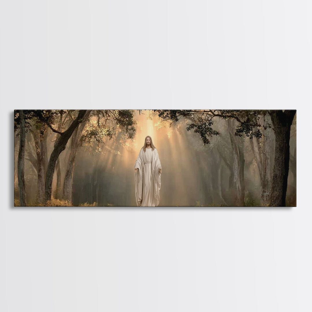 Glory In The Oaks – Framed Canvas Print – Jesus Canvas Art – Christian Wall Art – Panoramic Art – Christmas Art