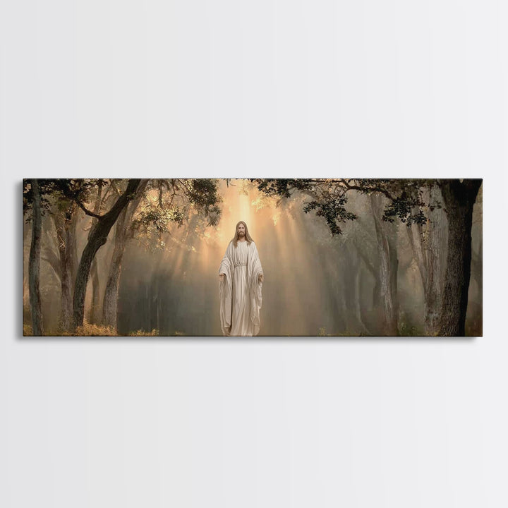 Glory In The Oaks – Framed Canvas Print – Jesus Canvas Art – Christian Wall Art – Panoramic Art – Christmas Art