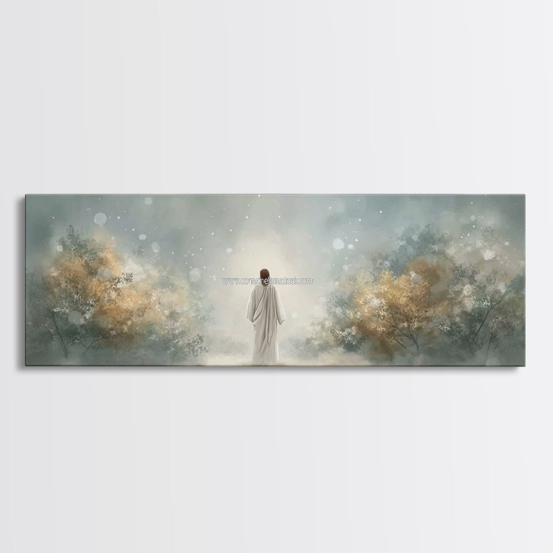 Heavenly Dawn Rise – Framed Canvas Print – Christian Art Canvas – Jesus Painting – Panoramic Frame – Christmas Art