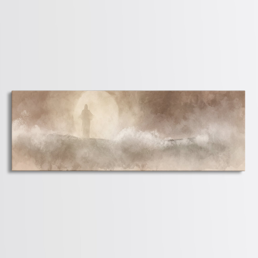 Calm Of The Storm – Framed Canvas Print – Panoramic Art – Christian Wall Art – Jesus Painting – Christian Art Canvas – Christian Gift
