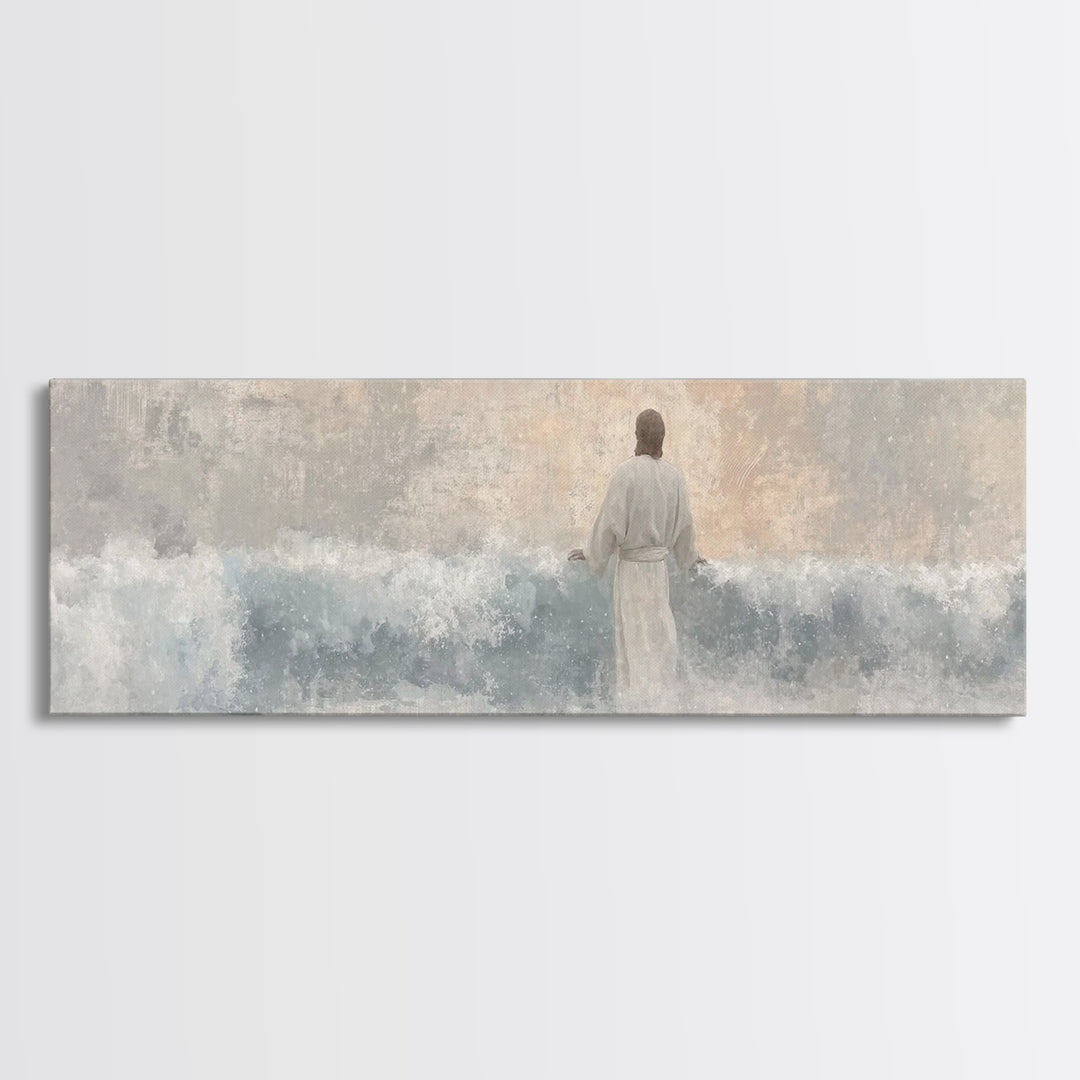 Waves Of Salvation – Framed Canvas Print – Christian Art – Jesus Canvas Art – Panoramic Wall Art – Christian Painting – Christian Gift Idea