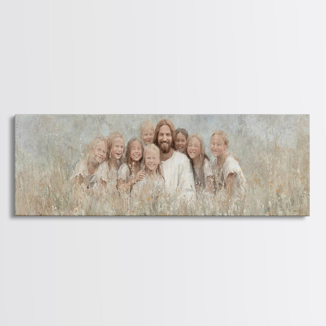 Garden Joy Light | Framed Canvas Print | Christian Art Print | Jesus Canvas Art | Panoramic Wall Art | Christian Painting | Christian Decor