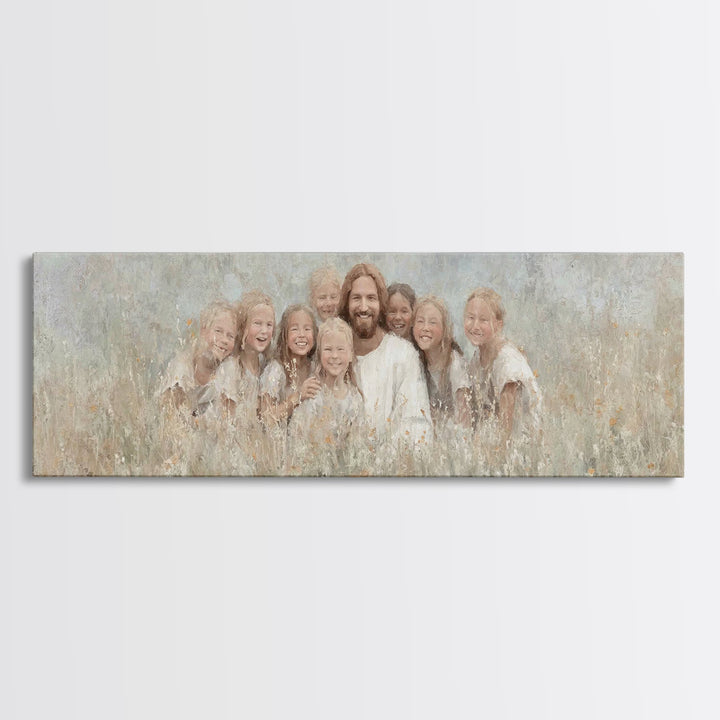 Garden Joy Light | Framed Canvas Print | Christian Art Print | Jesus Canvas Art | Panoramic Wall Art | Christian Painting | Christian Decor