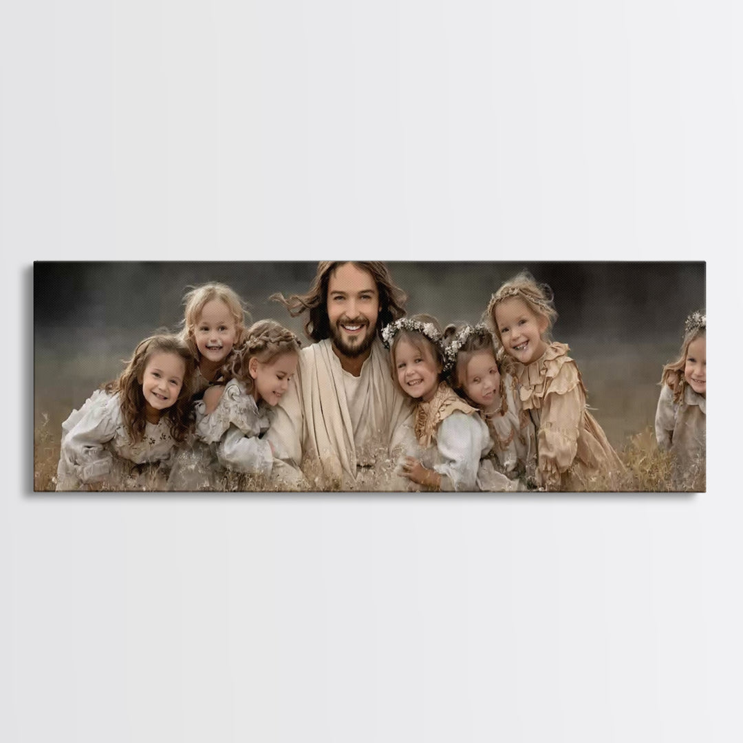 Fields Of His Children – Framed Canvas Print – Christian Wall Art – Panoramic Art – Jesus Painting – Christian Art Canvas – Christian Gift