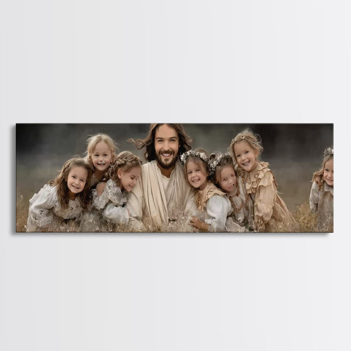 Fields Of His Children – Framed Canvas Print – Christian Wall Art – Panoramic Art – Jesus Painting – Christian Art Canvas – Christian Gift