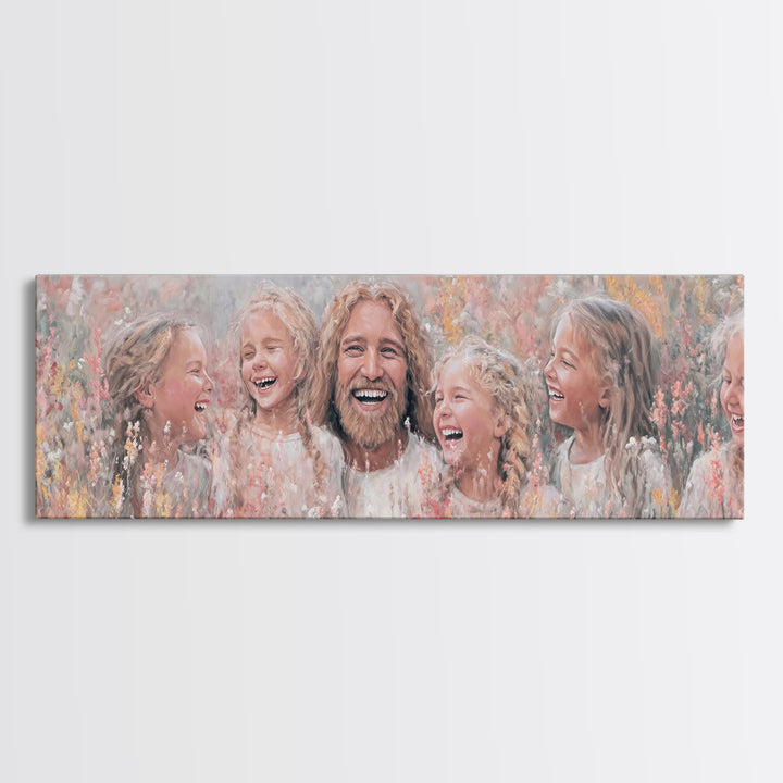 Fields Of Delight, Framed Canvas Print, Christian Art Canvas, Panoramic Wall Art, Jesus Painting, Christian Decorations, Modern Christian A