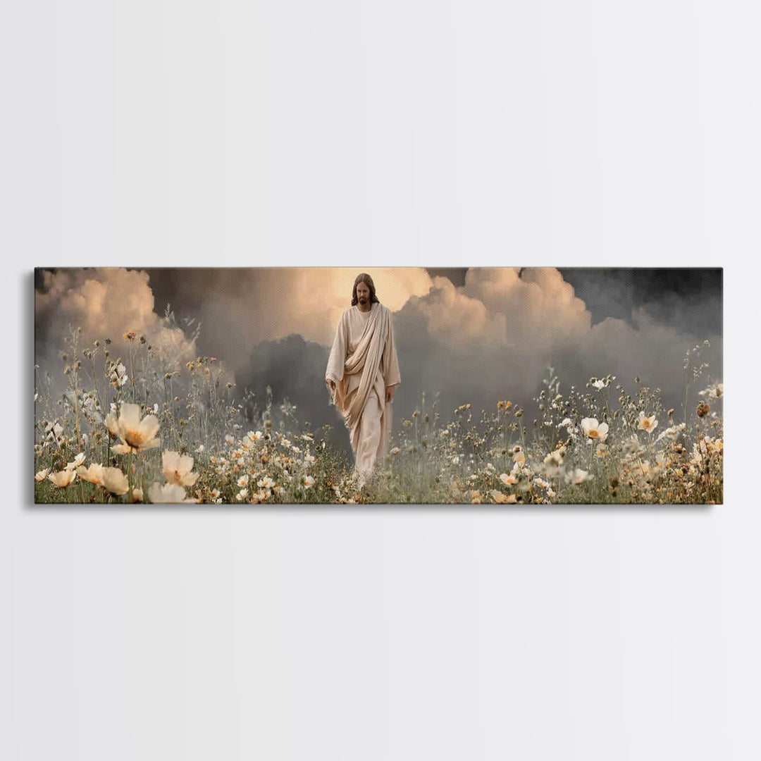 Dawn Of Mercy, Framed Canvas Print, Panoramic Frame, Jesus Painting, Christian Art Canvas, Christian Wall Art, Minimalist Christian Art, Ch