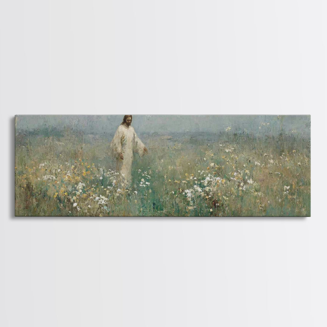 Quiet Bloom Path | Framed Canvas Print | Panoramic Painting | Christian Art | Christian Art Canvas | Jesus Painting | Christian Wall Art |
