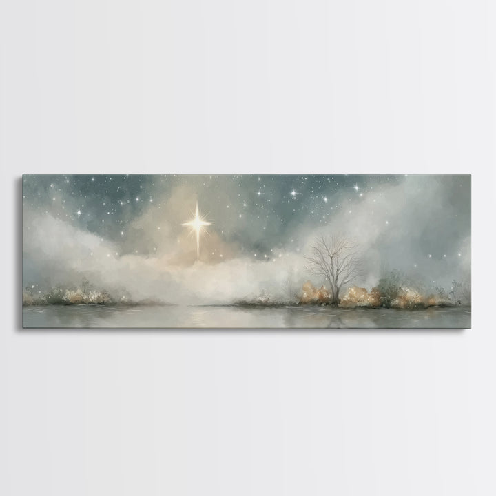 Heavenly Night | Framed Canvas Print | Panoramic Print | Christian Art | Christmas Wall Art | Christian Art Canvas | Christian Christmas De