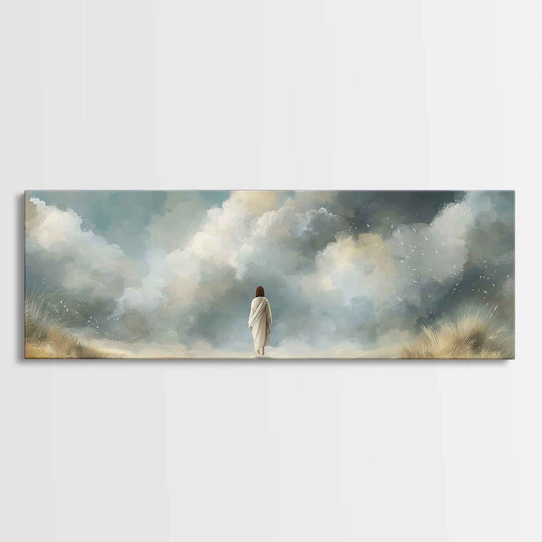 Cloudborne Light – Framed Canvas Print – Panoramic Print – Christian Art Canvas – Jesus Painting – Christian Wall Art – Modern Christian Ar