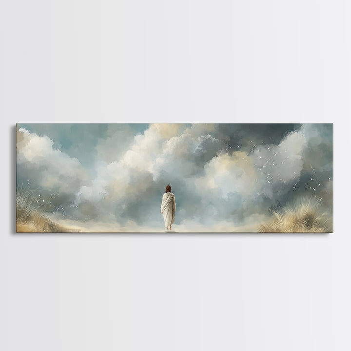 Cloudborne Light – Framed Canvas Print – Panoramic Print – Christian Art Canvas – Jesus Painting – Christian Wall Art – Modern Christian Ar