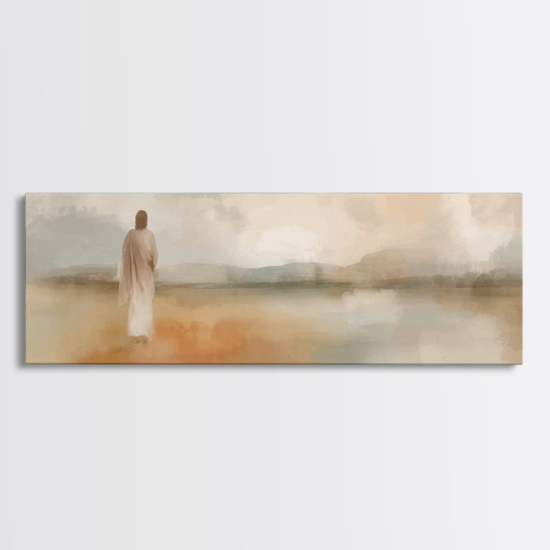 Still Waters Walk | Framed Canvas Print | Panoramic Wall Art | Christian Art Canvas | Christian Art | Jesus Painting | Minimalist Christian
