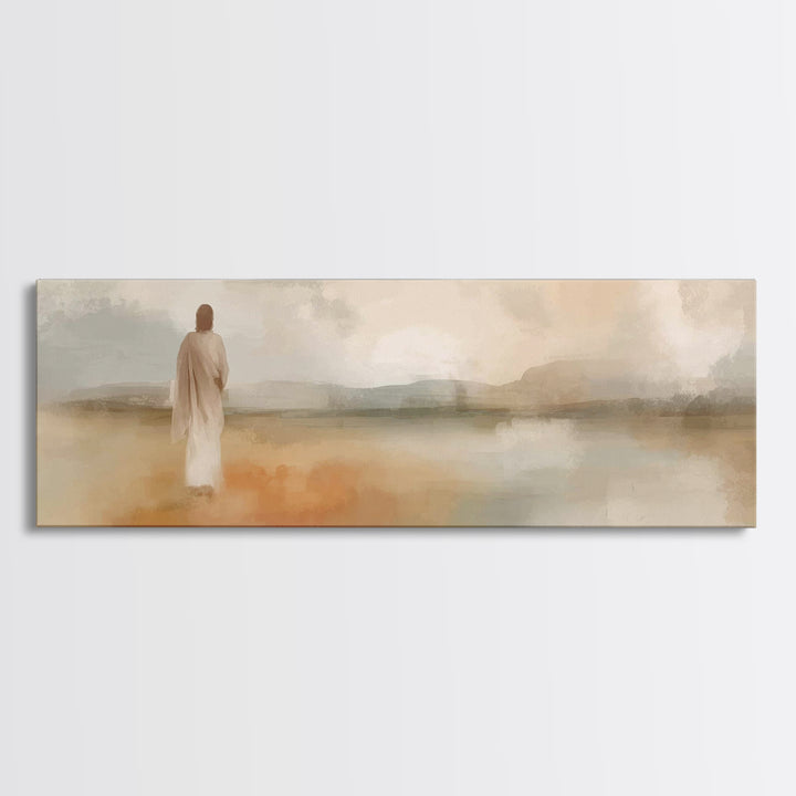 Still Waters Walk | Framed Canvas Print | Panoramic Wall Art | Christian Art Canvas | Christian Art | Jesus Painting | Minimalist Christian