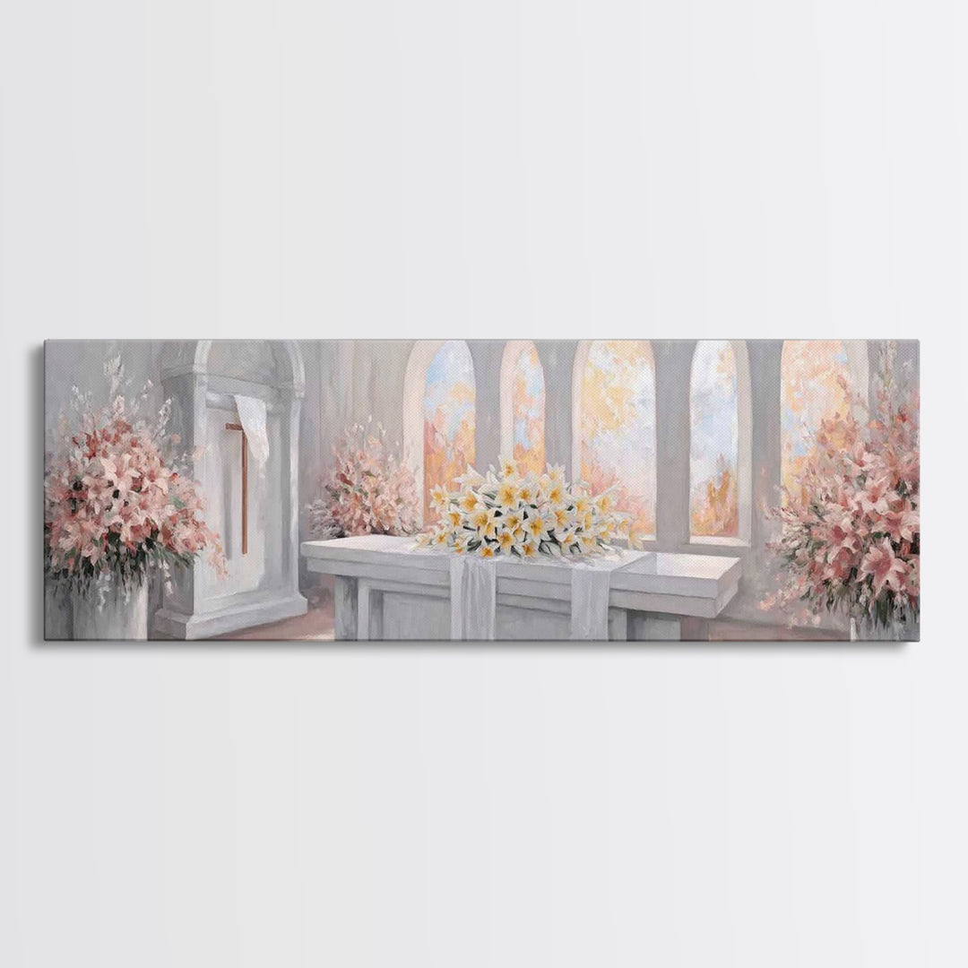 Sanctuary Blossoms – Framed Canvas Print – Panoramic Painting – Christian Art – Christian Art Canvas – Christian Decor – Christian Gift Ide