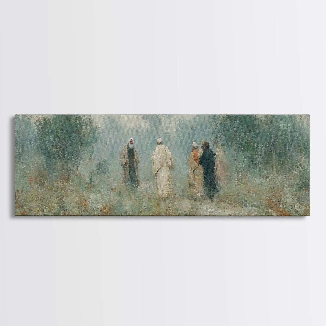 Misty Gathering, Framed Canvas Print, Panoramic Painting, Christian Art Canvas, Christian Wall Art, Jesus Painting, Christian Decor