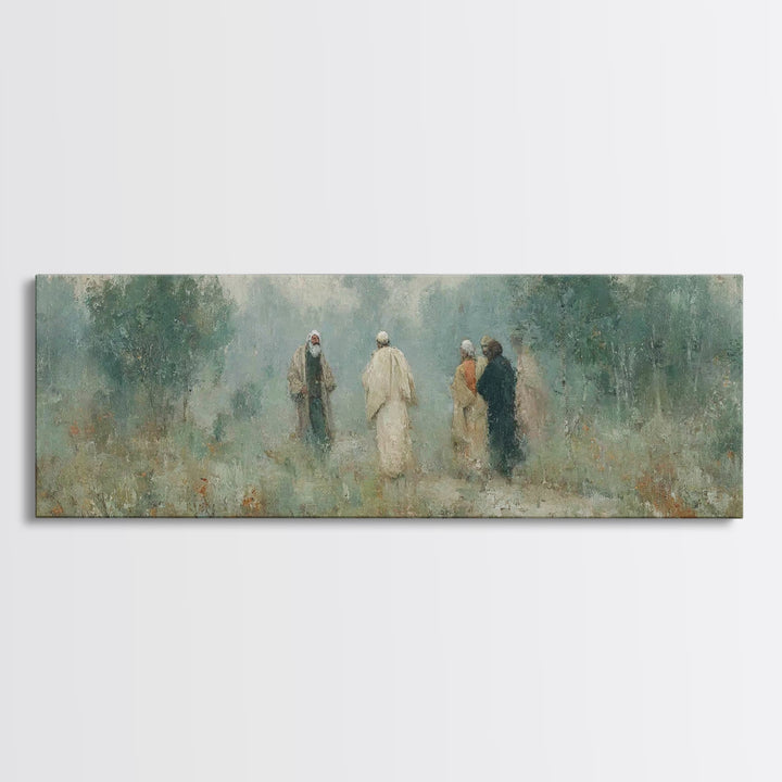 Misty Gathering, Framed Canvas Print, Panoramic Painting, Christian Art Canvas, Christian Wall Art, Jesus Painting, Christian Decor