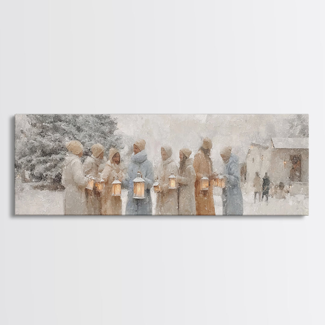 Snowlit Fellowship, Framed Canvas Print, Extra Wide Art, Christmas Art Prints, Christian Christmas Art, Christian Decor, Christian Art Canv
