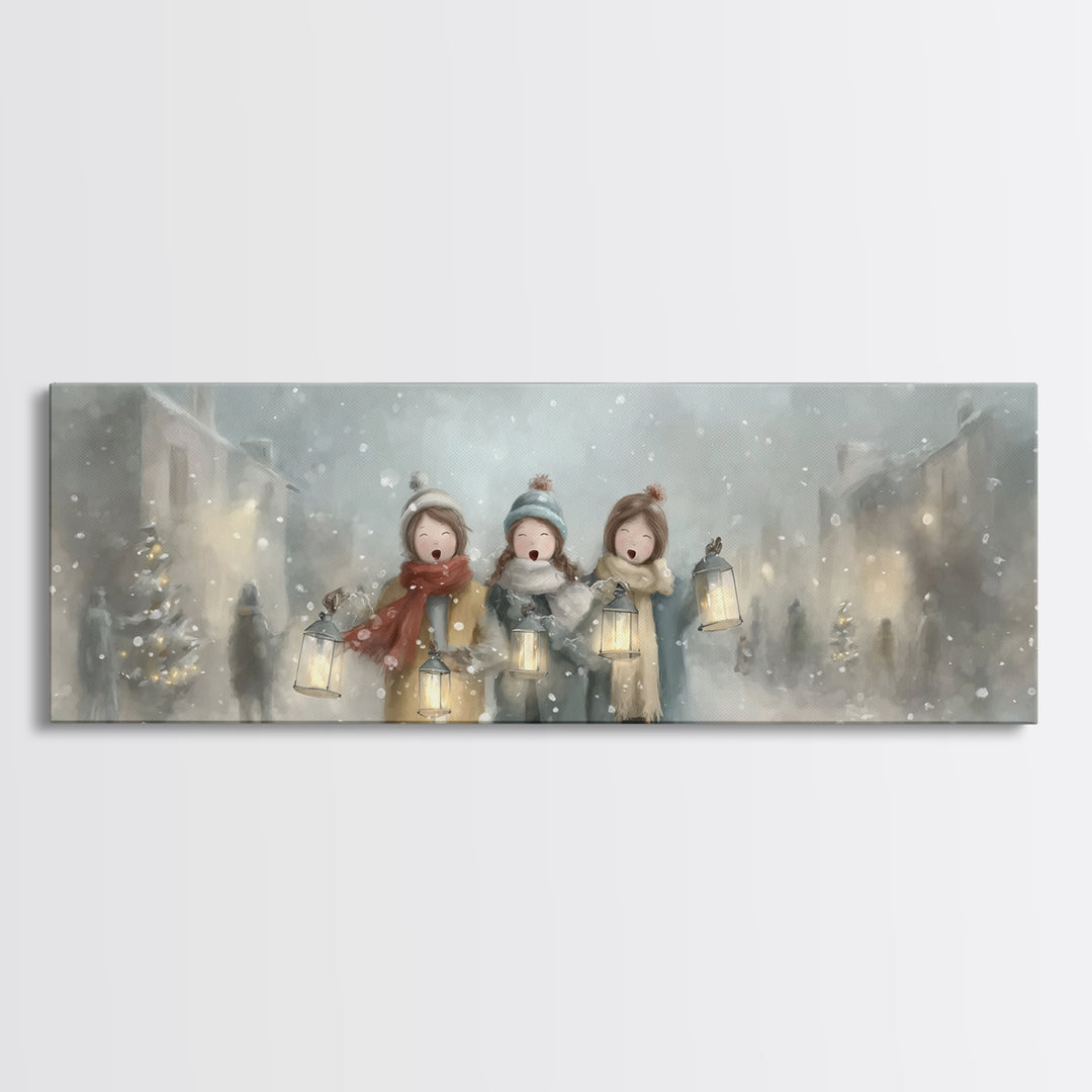Caroling Sisters – Framed Canvas Print – Panoramic Wall Art – Christmas Wall Art – Christian Christmas Art – Christian Decor – Christian Ar