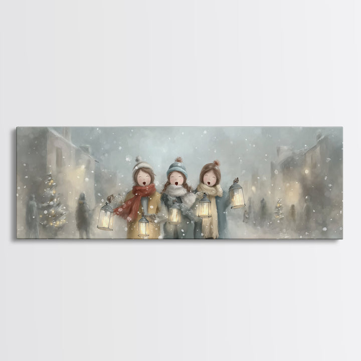 Caroling Sisters – Framed Canvas Print – Panoramic Wall Art – Christmas Wall Art – Christian Christmas Art – Christian Decor – Christian Ar