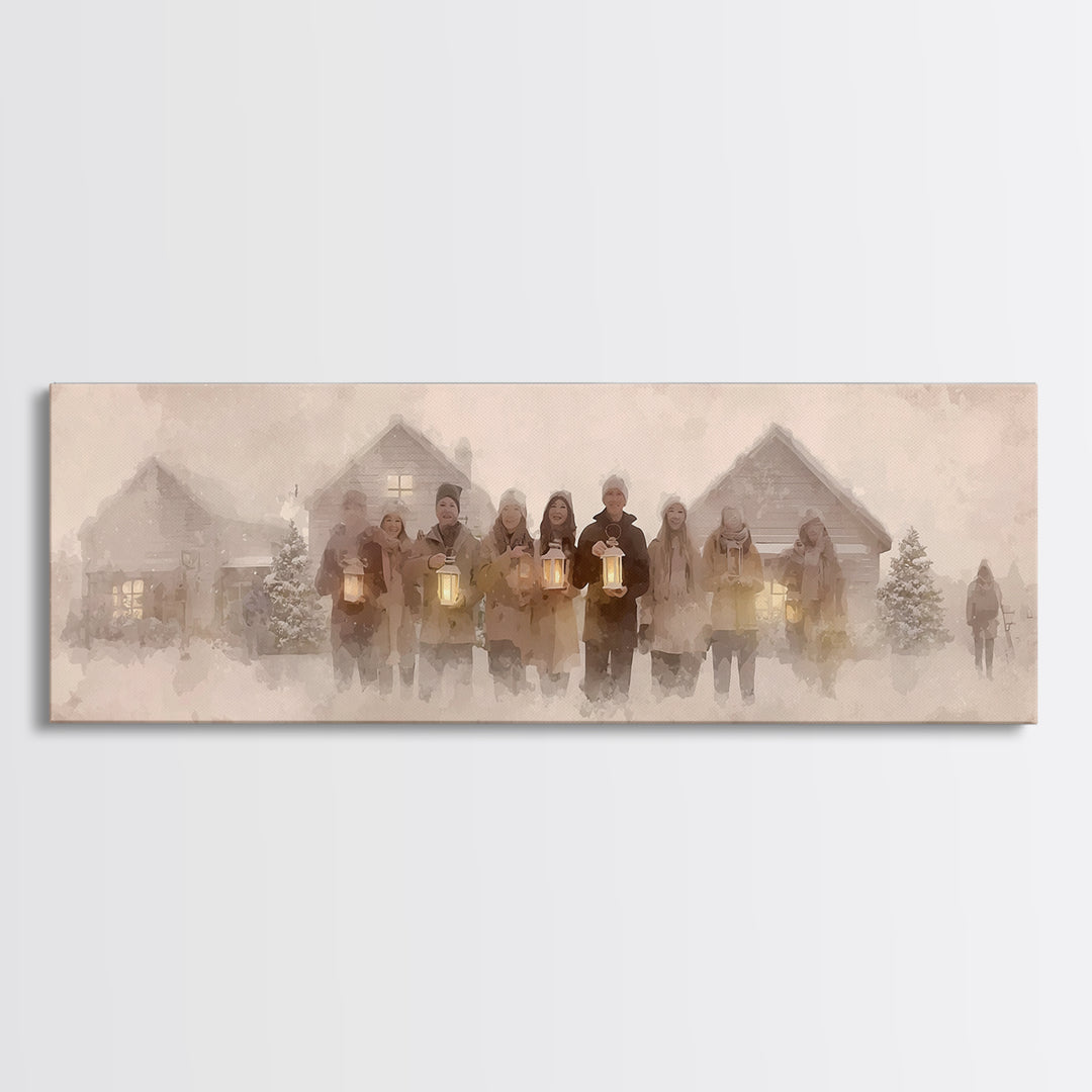 Winter Choir Line | Framed Canvas Print | Panoramic Painting | Christmas Art | Christian Christmas Art | Christian Decor | Christian Art Ca