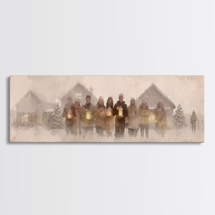 Winter Choir Line | Framed Canvas Print | Panoramic Painting | Christmas Art | Christian Christmas Art | Christian Decor | Christian Art Ca