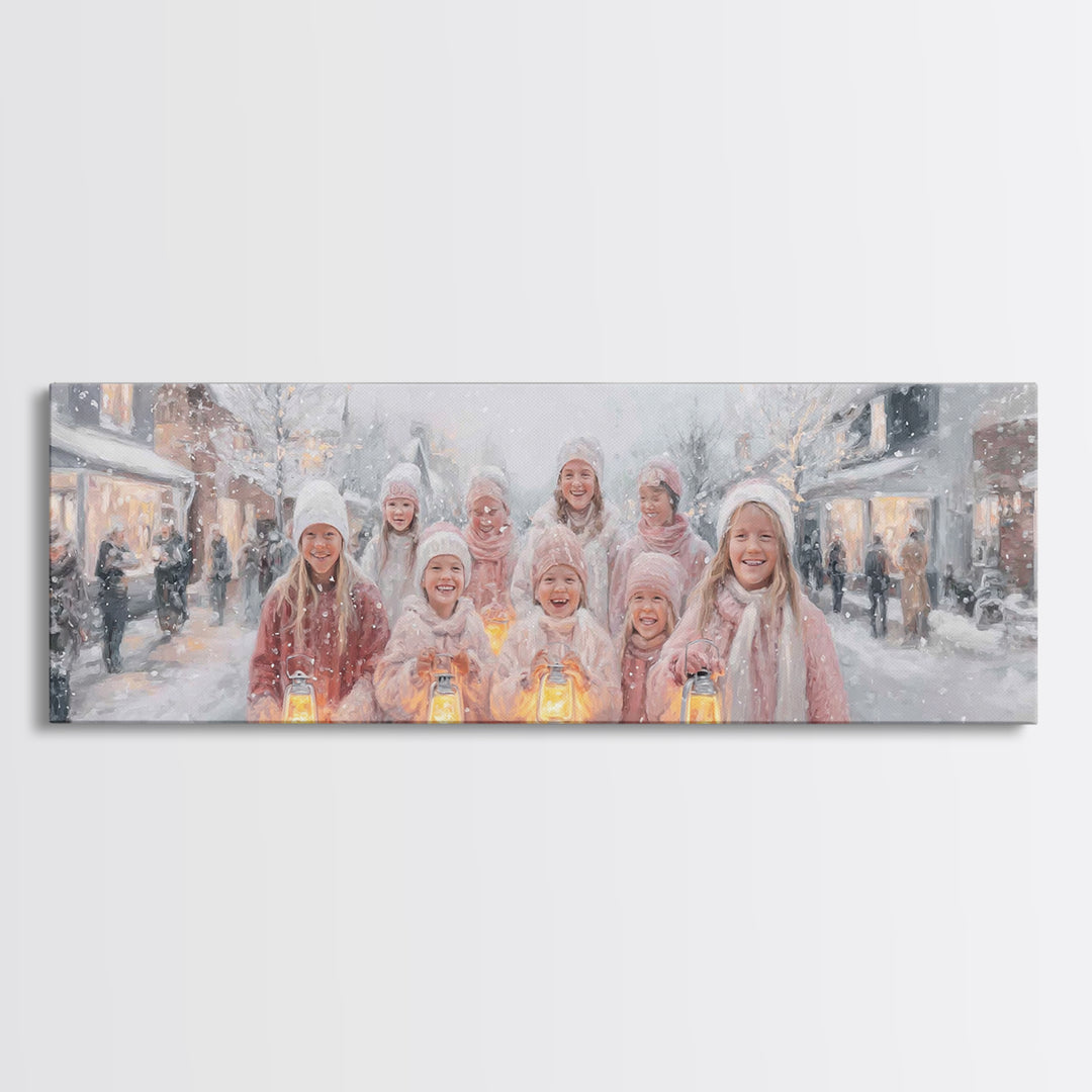 Joyful Lantern Parade, Framed Canvas Print, Panoramic Art, Christmas Wall Art, Christian Christmas Art, Christian Gift Ideas, Christian Art