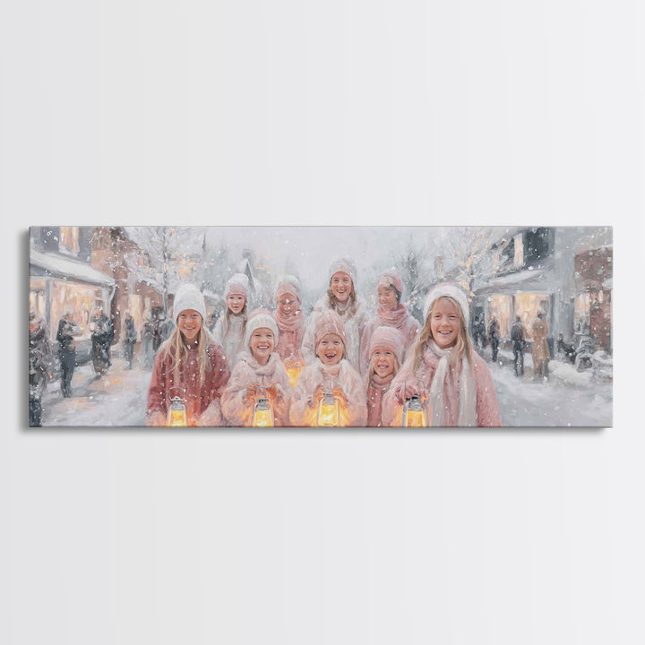 Joyful Lantern Parade, Framed Canvas Print, Panoramic Art, Christmas Wall Art, Christian Christmas Art, Christian Gift Ideas, Christian Art