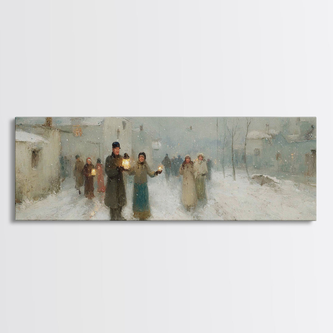 Snow Village Hope, Framed Canvas Print, Panoramic Print, Christian Wall Art, Christian Art Canvas, Christmas Art, Christian Christmas Art