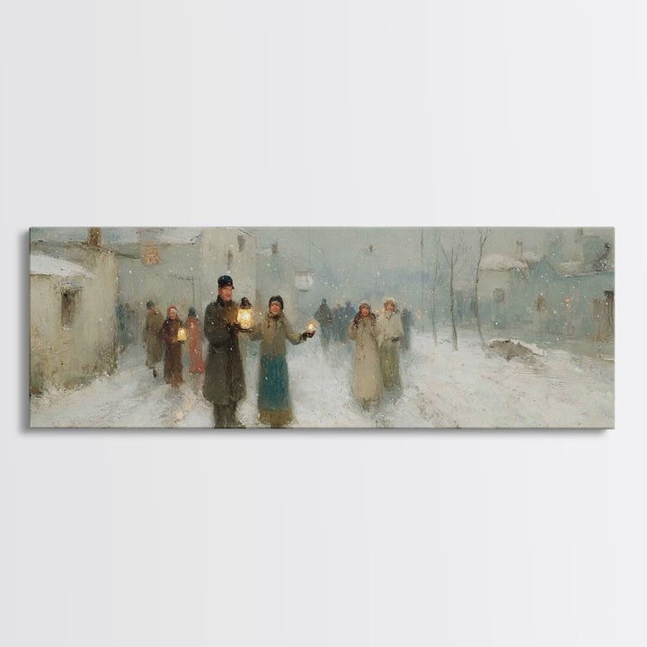 Snow Village Hope, Framed Canvas Print, Panoramic Print, Christian Wall Art, Christian Art Canvas, Christmas Art, Christian Christmas Art