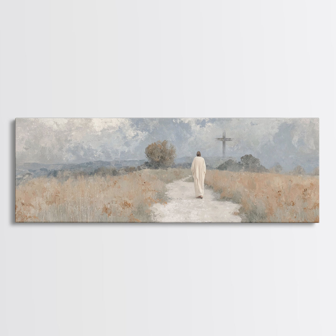 Path To The Cross – Framed Canvas Print – Panoramic Print – Jesus Painting – Christian Art Canvas – Christian Wall Art – Christian Art