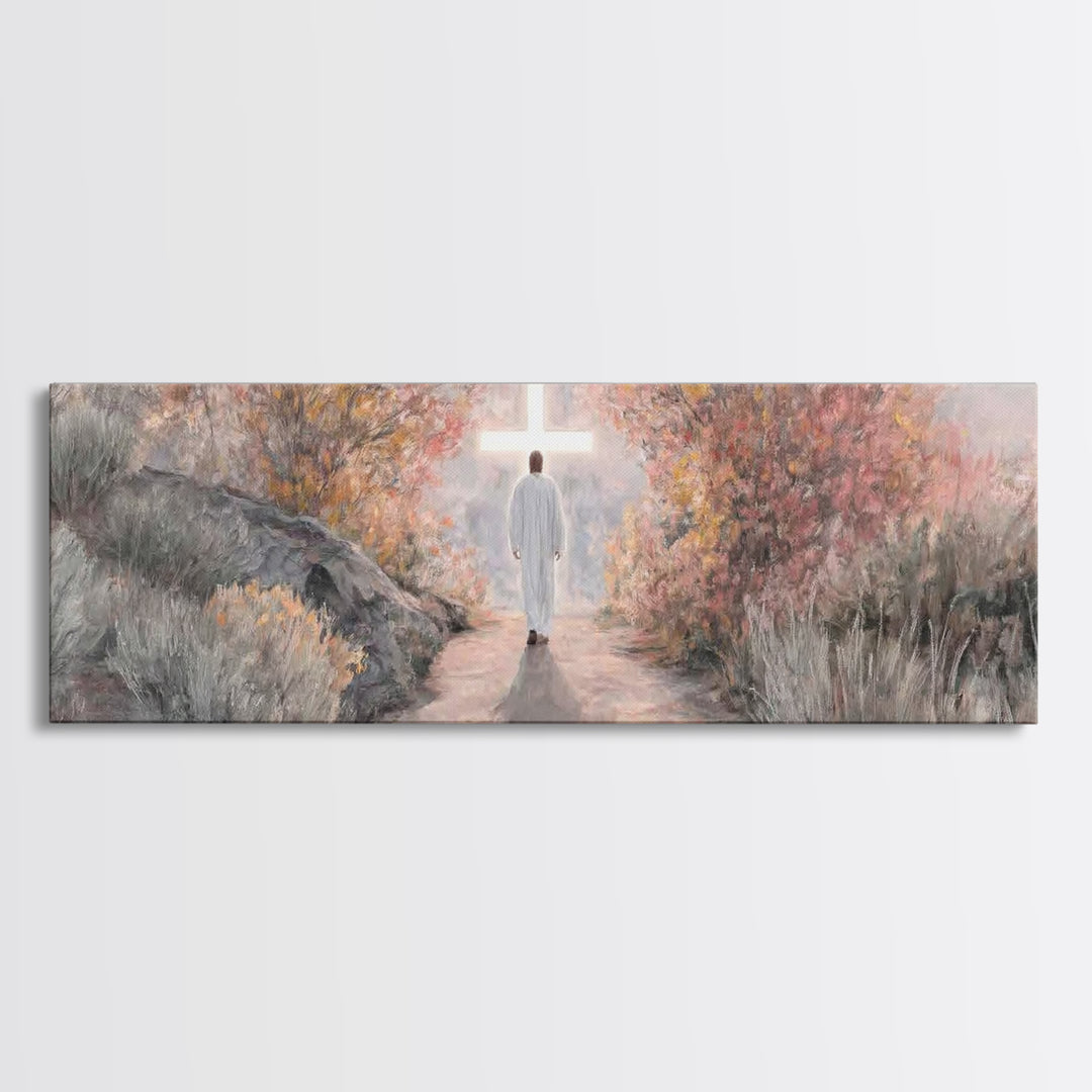 Autumn Promise Light, Framed Canvas Print, Christian Art Canvas, Panoramic Wall Art, Christian Wall Art, Jesus Painting, Modern Christian A