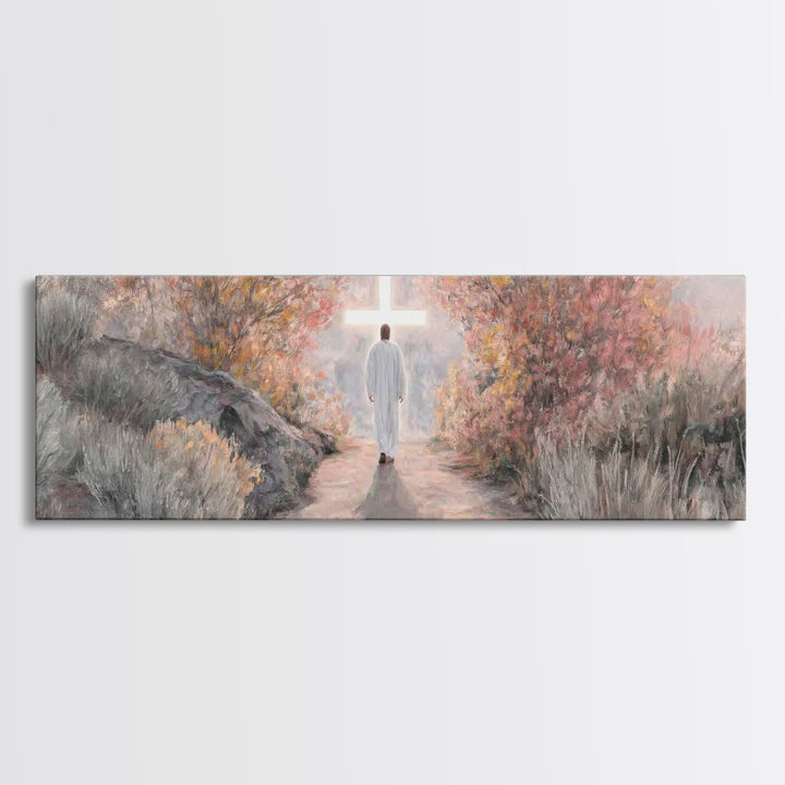 Autumn Promise Light, Framed Canvas Print, Christian Art Canvas, Panoramic Wall Art, Christian Wall Art, Jesus Painting, Modern Christian A