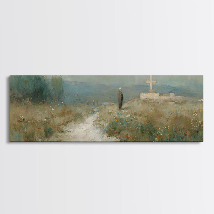 Silent Hill Cross | Framed Canvas Print | Christian Wall Art | Panoramic Print | Christian Art Canvas | Christian Painting | Vintage Christ