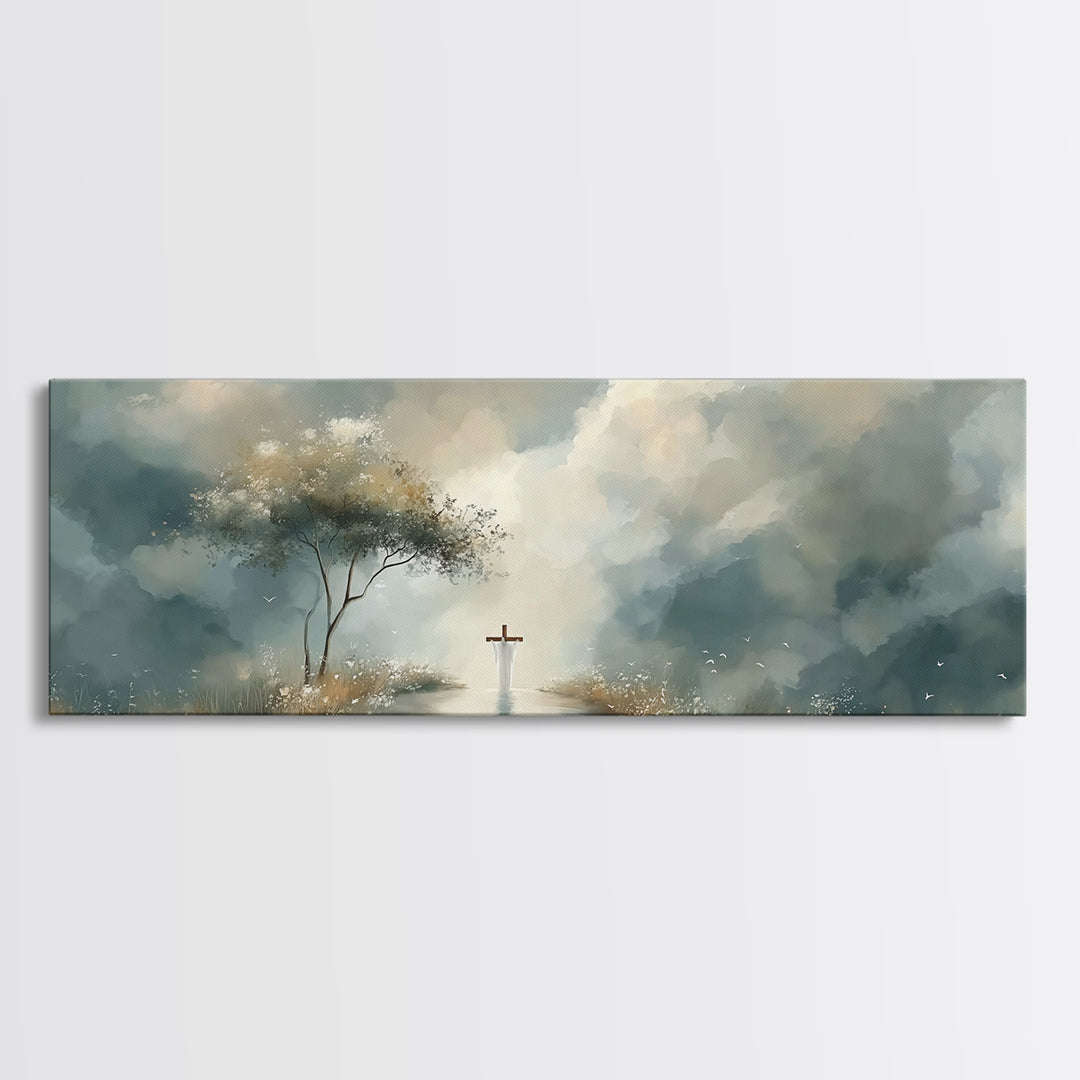 Heavenly Stillness, Framed Canvas Print, Christian Art Canvas, Panoramic Art, Christian Painting, Minimalist Christian Art, Christian Wall