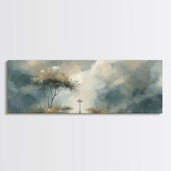Heavenly Stillness, Framed Canvas Print, Christian Art Canvas, Panoramic Art, Christian Painting, Minimalist Christian Art, Christian Wall