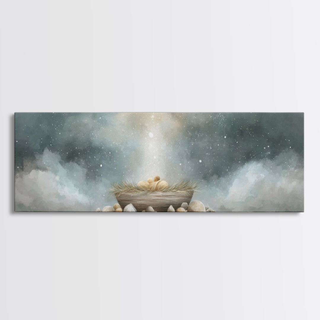 Nativity Wonder, Framed Canvas Print, Christian Christmas Art, Panoramic Art, Christian Art Canvas, Christmas Wall Art, Christian Gift Idea